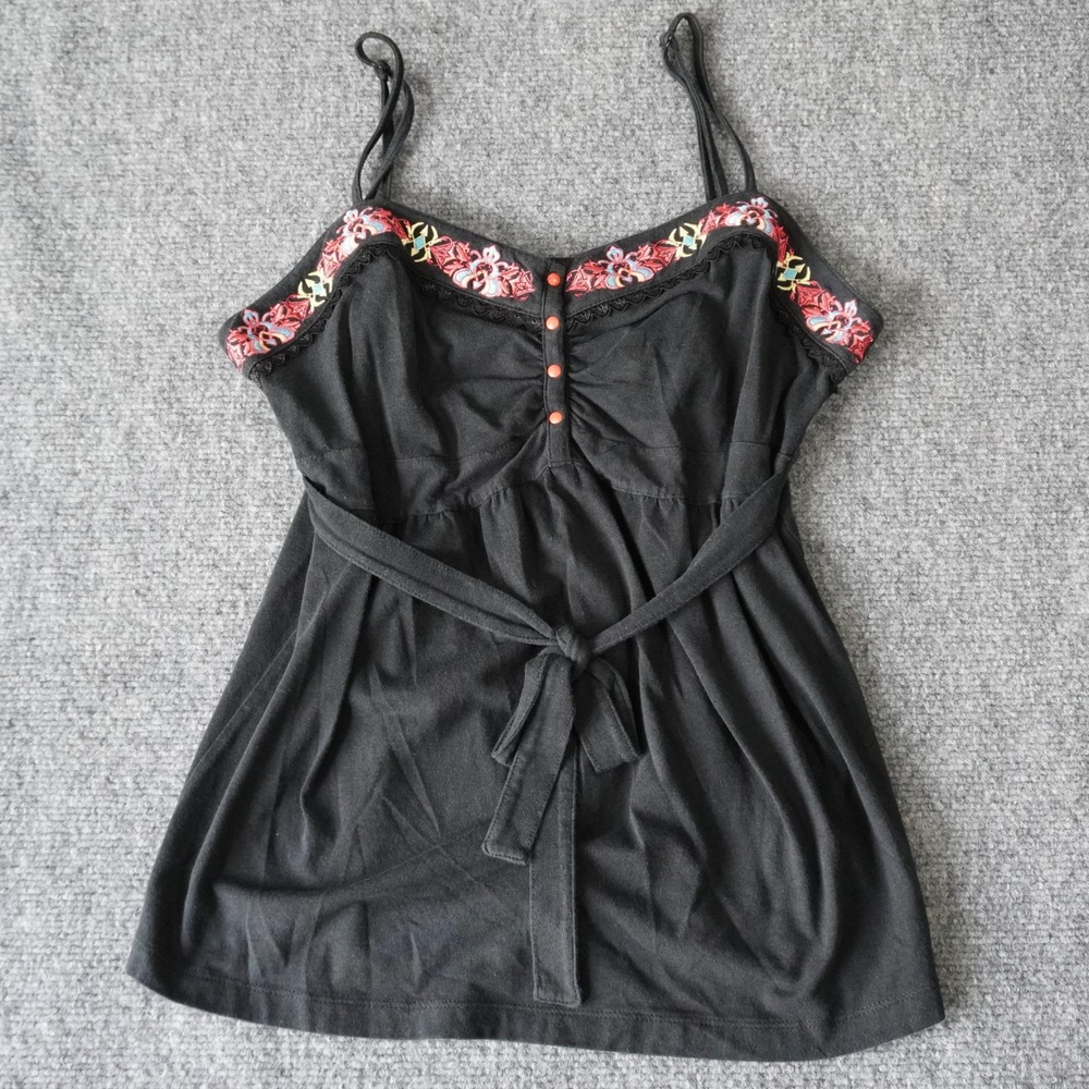Oakley Black Embroidered Cami Top with Tie Women's Medium Cute‎ Casual